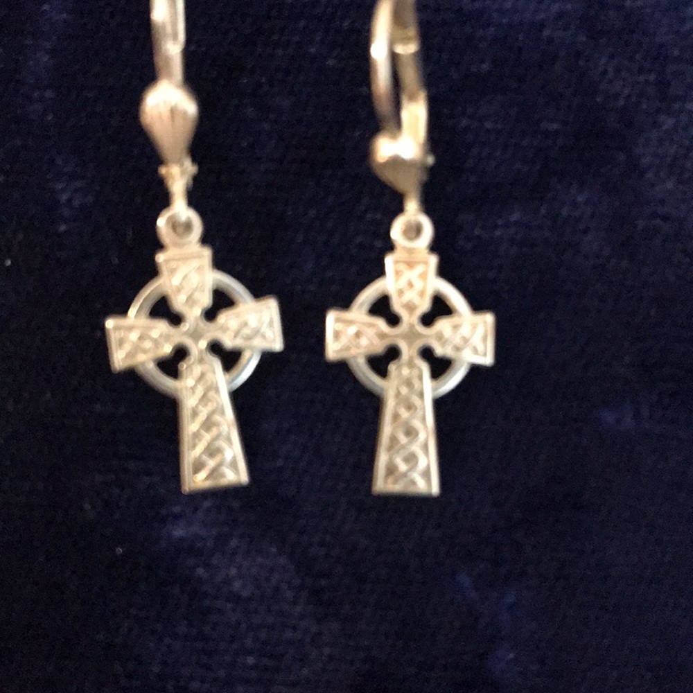Silver Cross Hoop Earrings 925 Silver Stamp - Picture 4 of 5